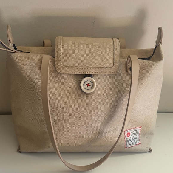 Spartina 449 Tan Canvas Tote with Button Accent - Picture 1 of 6